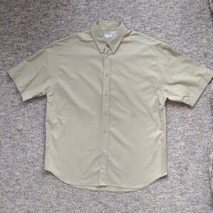 Burberry Cotton Short Sleeve Button Shirt Tan Mens Size LARGE Fits Like XL